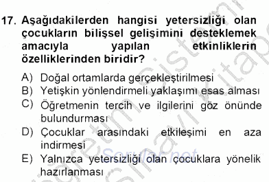Özel Eğitim 2013 - 2014 Dönem Sonu Sınavı 17.Soru