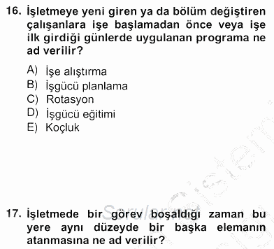 Örgütlerde İnsan Kaynakları Yönetimi 2012 - 2013 Ara Sınavı 18.Soru