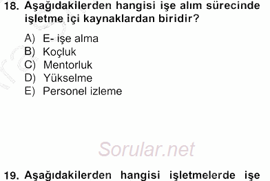 Örgütlerde İnsan Kaynakları Yönetimi 2012 - 2013 Ara Sınavı 19.Soru