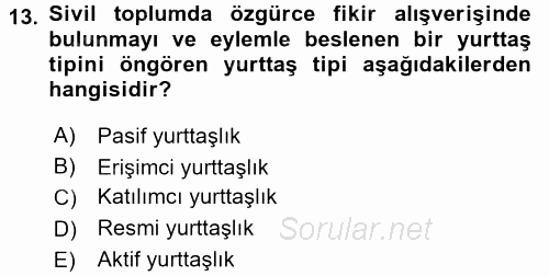Medya Siyaset Kültür 2017 - 2018 Ara Sınavı 13.Soru