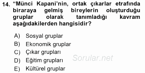 Medya Siyaset Kültür 2017 - 2018 Ara Sınavı 14.Soru