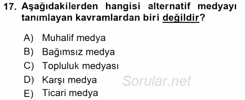 Medya Siyaset Kültür 2017 - 2018 Ara Sınavı 17.Soru