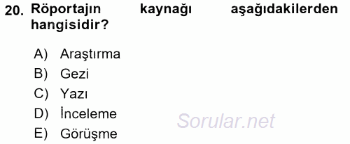 Medya Siyaset Kültür 2017 - 2018 Ara Sınavı 20.Soru