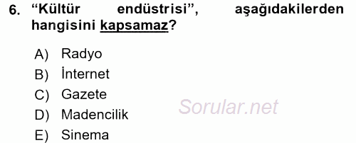 Medya Siyaset Kültür 2017 - 2018 Ara Sınavı 6.Soru