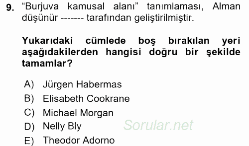 Medya Siyaset Kültür 2017 - 2018 Ara Sınavı 9.Soru