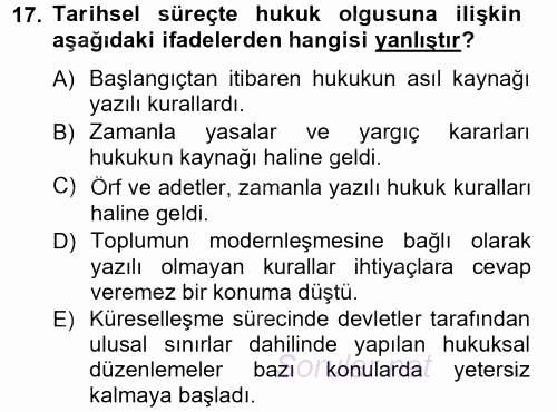 Hukuk Sosyolojisi 2014 - 2015 Tek Ders Sınavı 17.Soru