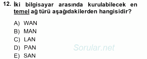 Temel Bilgi Teknolojileri 1 2013 - 2014 Dönem Sonu Sınavı 12.Soru