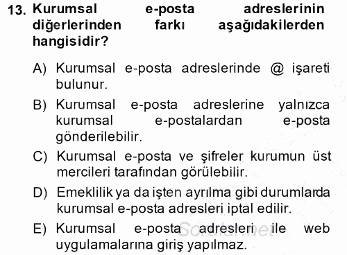Temel Bilgi Teknolojileri 1 2013 - 2014 Dönem Sonu Sınavı 13.Soru