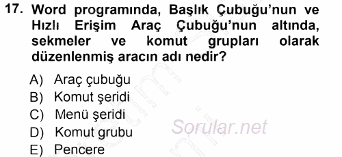 Temel Bilgi Teknolojileri 1 2013 - 2014 Dönem Sonu Sınavı 17.Soru