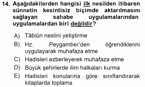 Hadis 2015 - 2016 Ara Sınavı 14.Soru