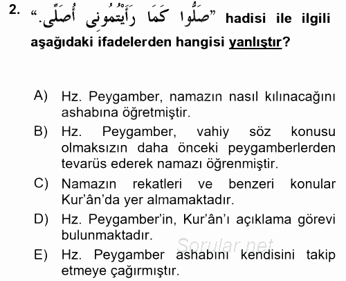 Hadis 2015 - 2016 Ara Sınavı 2.Soru