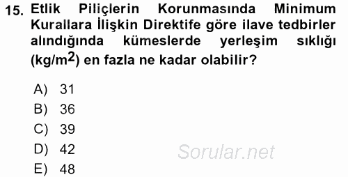 Hayvan Davranışları ve Refahı 2015 - 2016 Tek Ders Sınavı 15.Soru