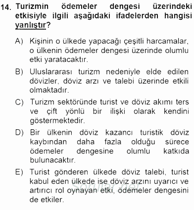 Genel Turizm Bilgisi 2013 - 2014 Dönem Sonu Sınavı 14.Soru