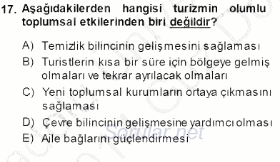 Genel Turizm Bilgisi 2013 - 2014 Dönem Sonu Sınavı 17.Soru