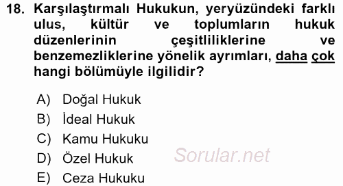 Hukukun Temel Kavramları 2015 - 2016 Ara Sınavı 18.Soru