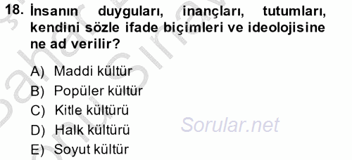 Medya Sosyolojisi 2014 - 2015 Dönem Sonu Sınavı 18.Soru