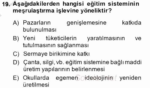 Medya Sosyolojisi 2014 - 2015 Dönem Sonu Sınavı 19.Soru