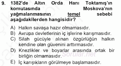 Rusya Tarihi 2013 - 2014 Dönem Sonu Sınavı 9.Soru