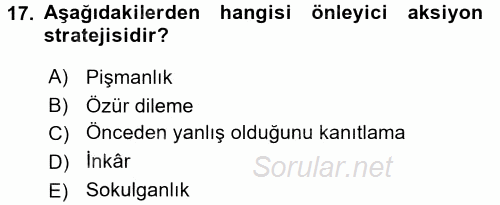 Halkla İlişkiler Yazarlığı 2016 - 2017 Dönem Sonu Sınavı 17.Soru