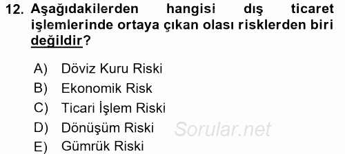 Dış Ticaretin Finansmanı ve Teşviki 2016 - 2017 3 Ders Sınavı 12.Soru