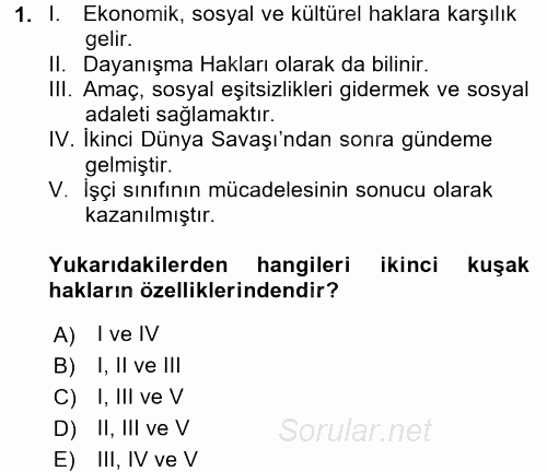 İnsan Hakları ve Demokratikleşme Süreci 2017 - 2018 Dönem Sonu Sınavı 1.Soru