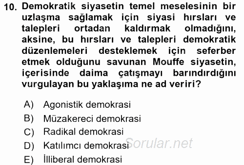 İnsan Hakları ve Demokratikleşme Süreci 2017 - 2018 Dönem Sonu Sınavı 10.Soru