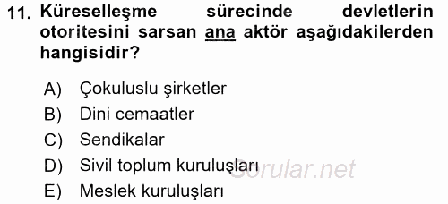 İnsan Hakları ve Demokratikleşme Süreci 2017 - 2018 Dönem Sonu Sınavı 11.Soru