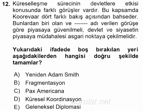 İnsan Hakları ve Demokratikleşme Süreci 2017 - 2018 Dönem Sonu Sınavı 12.Soru