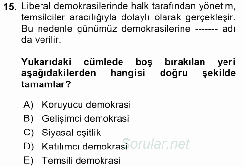 İnsan Hakları ve Demokratikleşme Süreci 2017 - 2018 Dönem Sonu Sınavı 15.Soru