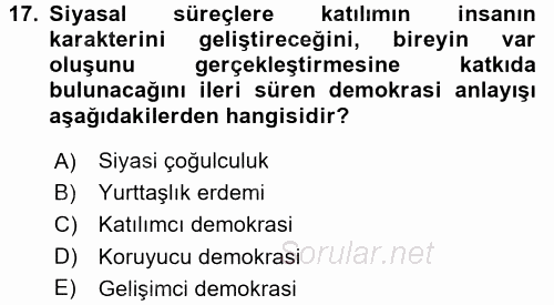 İnsan Hakları ve Demokratikleşme Süreci 2017 - 2018 Dönem Sonu Sınavı 17.Soru