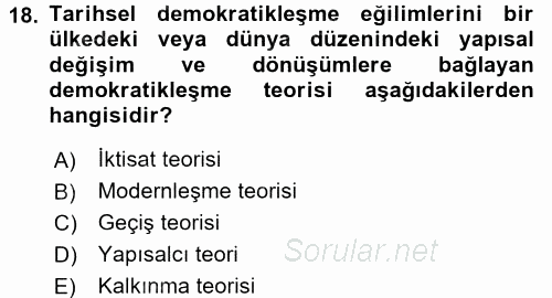 İnsan Hakları ve Demokratikleşme Süreci 2017 - 2018 Dönem Sonu Sınavı 18.Soru