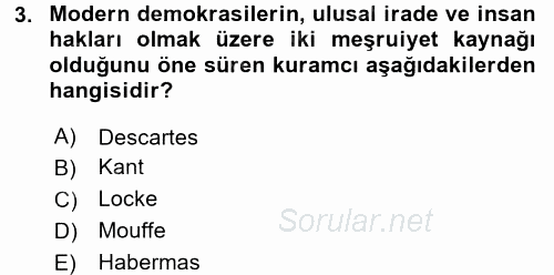 İnsan Hakları ve Demokratikleşme Süreci 2017 - 2018 Dönem Sonu Sınavı 3.Soru