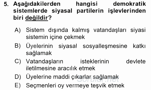 İnsan Hakları ve Demokratikleşme Süreci 2017 - 2018 Dönem Sonu Sınavı 5.Soru