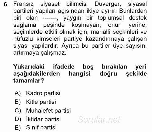 İnsan Hakları ve Demokratikleşme Süreci 2017 - 2018 Dönem Sonu Sınavı 6.Soru