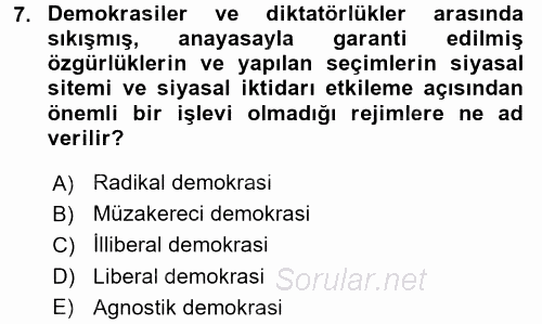 İnsan Hakları ve Demokratikleşme Süreci 2017 - 2018 Dönem Sonu Sınavı 7.Soru