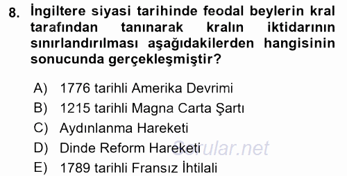 İnsan Hakları ve Demokratikleşme Süreci 2017 - 2018 Dönem Sonu Sınavı 8.Soru