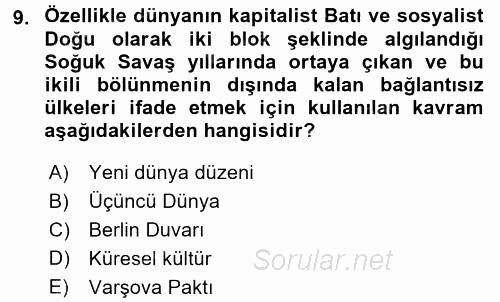 İnsan Hakları ve Demokratikleşme Süreci 2017 - 2018 Dönem Sonu Sınavı 9.Soru