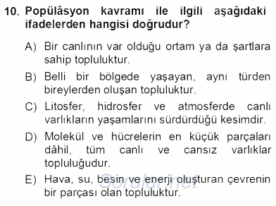 Ekoloji ve Çevre Bilgisi 2013 - 2014 Tek Ders Sınavı 10.Soru