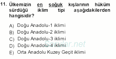 Ekoloji ve Çevre Bilgisi 2013 - 2014 Tek Ders Sınavı 11.Soru