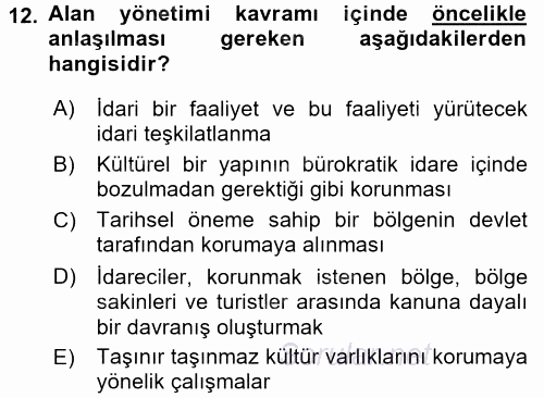 Arkeolojik Alan Yönetimi 2015 - 2016 Ara Sınavı 12.Soru