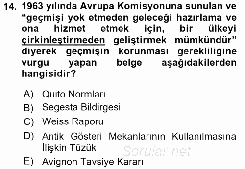 Arkeolojik Alan Yönetimi 2015 - 2016 Ara Sınavı 14.Soru
