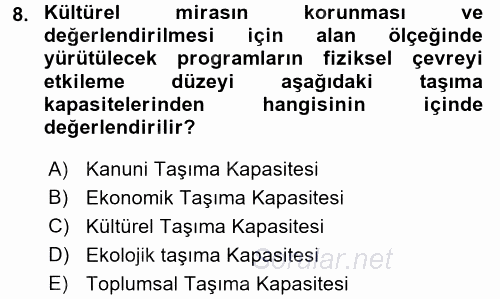 Arkeolojik Alan Yönetimi 2015 - 2016 Ara Sınavı 8.Soru