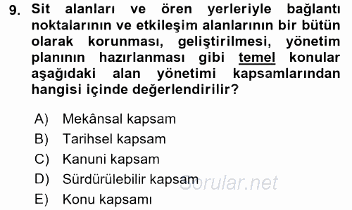 Arkeolojik Alan Yönetimi 2015 - 2016 Ara Sınavı 9.Soru