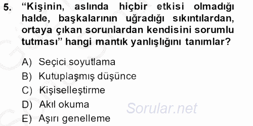 Aile Yapısı ve İlişkileri 2014 - 2015 Dönem Sonu Sınavı 5.Soru