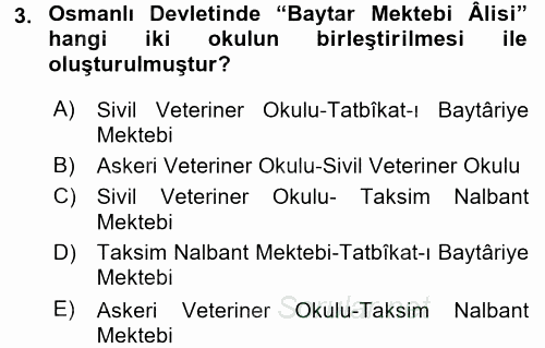 Veteriner Hizmetleri Mevzuatı ve Etik 2016 - 2017 Dönem Sonu Sınavı 3.Soru