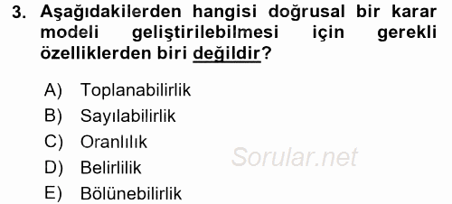 Yöneylem Araştırması 1 2015 - 2016 Tek Ders Sınavı 3.Soru