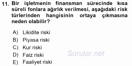 Finansal Yönetim 2016 - 2017 3 Ders Sınavı 11.Soru