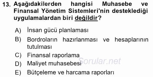 Sağlık Kurumlarında Bilgi Sistemleri 2017 - 2018 3 Ders Sınavı 13.Soru