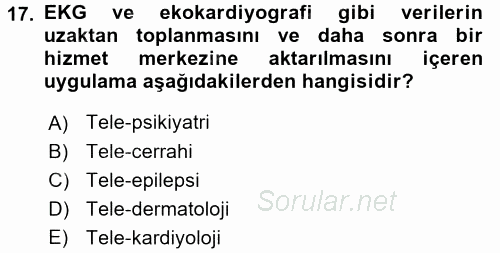 Sağlık Kurumlarında Bilgi Sistemleri 2017 - 2018 3 Ders Sınavı 17.Soru