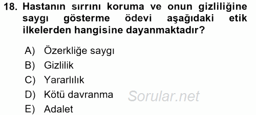 Sağlık Kurumlarında Bilgi Sistemleri 2017 - 2018 3 Ders Sınavı 18.Soru